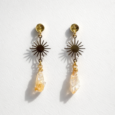 Produse noi - Cercei aurii cu citrin brut soare