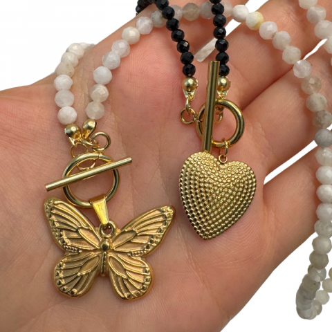 Colier din turmalina neagra cu pandantiv inima cu puncte [3]