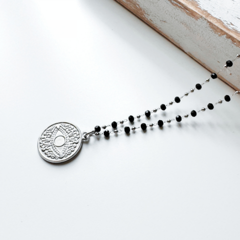 Reduceri ✨ - Colier Evil Eye din otel inoxidabil cu cristale negre - Protectie energii negative