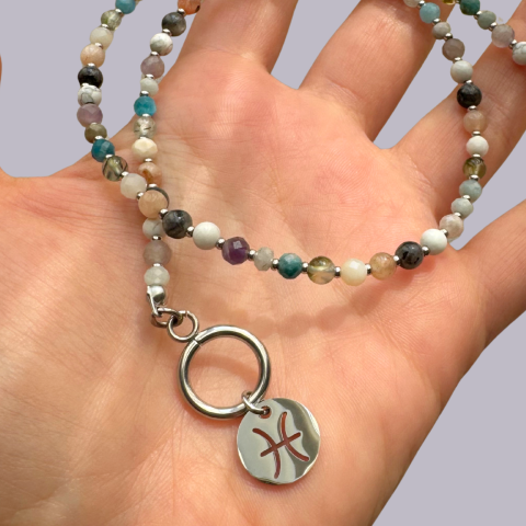 Colier la baza gatului argintiu cu cristale - zodia Pesti [1]