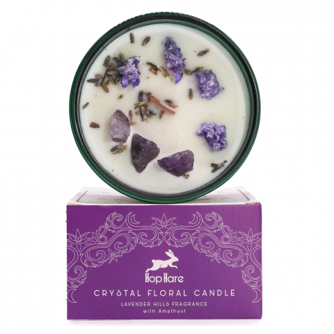 Aromaterapie si fumigatie - Lumanare parfumata din ceara de soia cu flori si cristale de ametist - lavanda - The moon