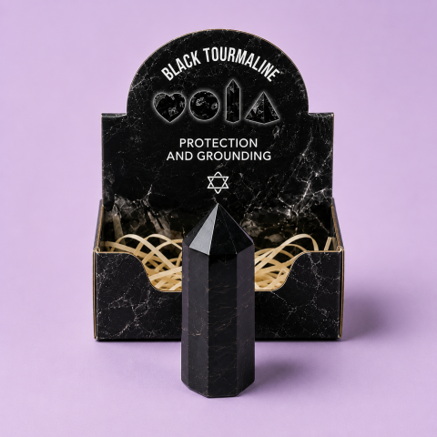 Pietre semipretioase si cristale naturale - Obelisc din turmalina neagra - protectie si impamantare