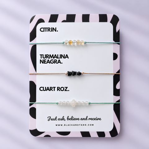 Produse noi - Set 3 Brățări Reglabile din Cristale Naturale – Citrin, Turmalină Neagră și Cuarț Roz