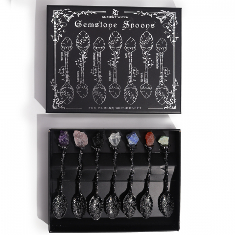 Set de lingurite cu cristale brute - negru [1]