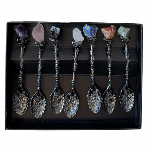 Set de lingurite cu cristale brute - negru [4]