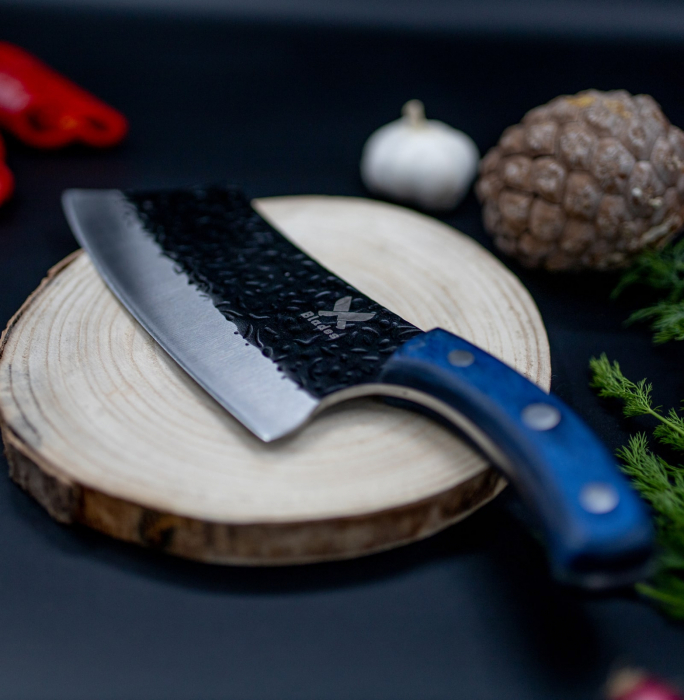 Сатър Blue Angus, кухня и къмпинг, изковано покритие, лилава стомана 4Cr13, дръжка от дърво Pakka, 30,5 cm [8]