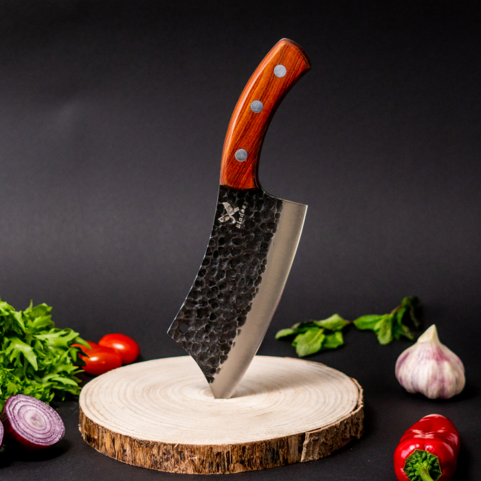 Сатър Angus, кухня и къмпинг,  На открито и Кухня, Кована ръчно изкована, Неръждаема стомана, Червена дръжка от сандалово дърво, Пълна дръжка 26 см [7]