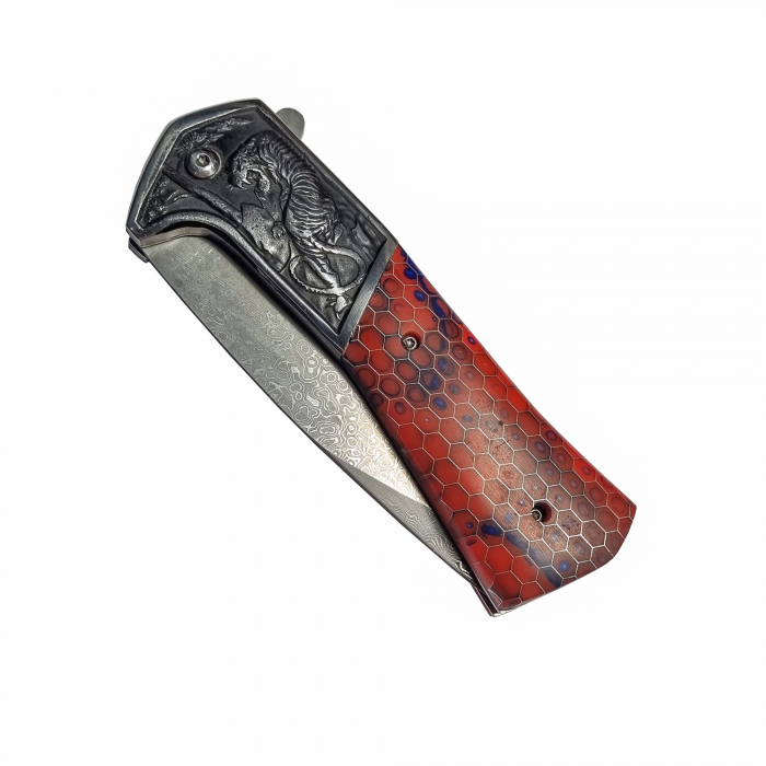 Джобен нож CMP10, къмпинг и туризъм, VG10 Core Damascus Steel, синя дръжка, 23 cm [2]