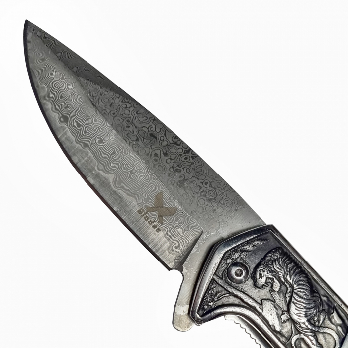 Джобен нож CMP10, къмпинг и туризъм, VG10 Core Damascus Steel, синя дръжка, 23 cm [3]