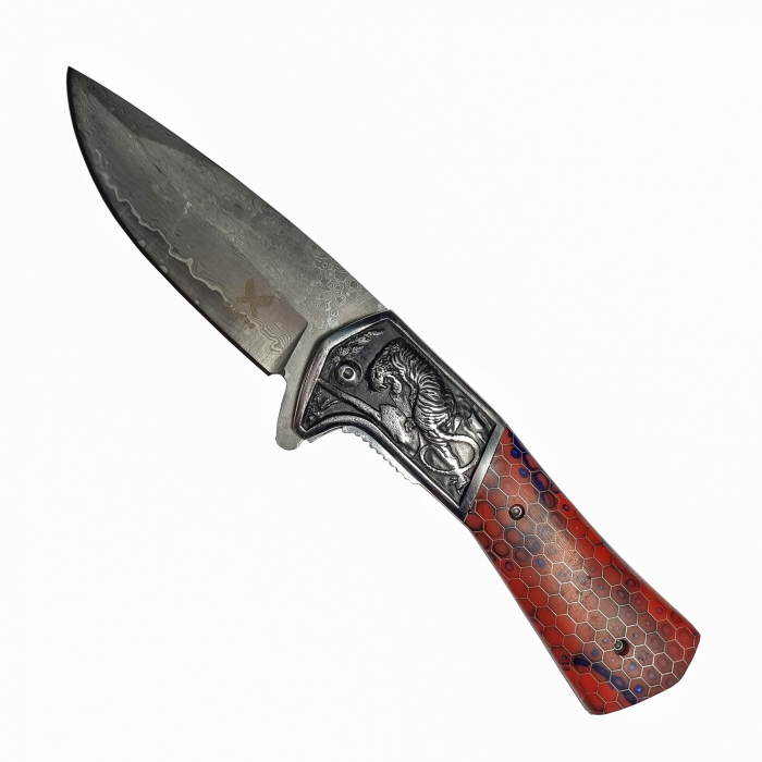 Джобен нож CMP10, къмпинг и туризъм, VG10 Core Damascus Steel, синя дръжка, 23 cm [1]