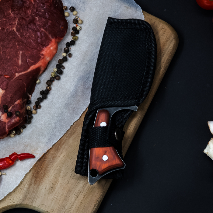 Нож Goat, Лов и бушкрафт, къмпинг и на открито, неръждаема стомана, покритие от черен камък, дръжка от секвоя, цял 15 см, текстилно покритие [6]