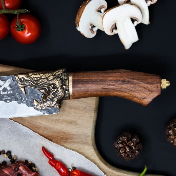 Нож Golden Dragon V, кухня и къмпинг, ковано покритие, стомана 7Cr17, дръжка от палисандрово дърво, 32 cm [4]
