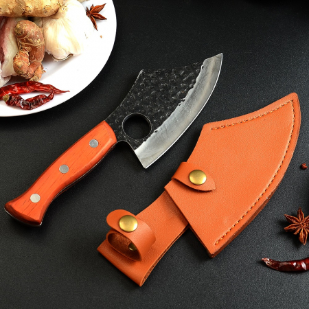 Нож Salmon, Лов и бушкрафт,  изковано покритие, стомана 4Cr13, дръжка от розово дърво, 27 см [6]