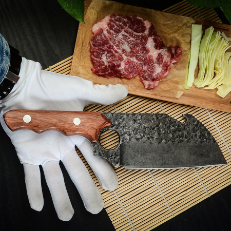 Нож Viking, Лов и бушкрафт, изковано покритие, стомана 4Cr13, дръжка от розово дърво, 27 см [10]