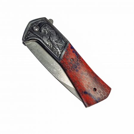 Джобен нож CMP10, къмпинг и туризъм, VG10 Core Damascus Steel, синя дръжка, 23 cm [1]