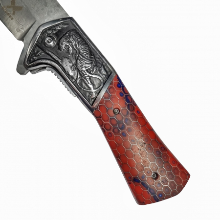 Джобен нож CMP10, къмпинг и туризъм, VG10 Core Damascus Steel, синя дръжка, 23 cm [3]