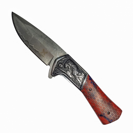 джобно НОЖОВЕ - Джобен нож CMP10, къмпинг и туризъм, VG10 Core Damascus Steel, синя дръжка, 23 cm