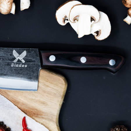 нож Razor II, кухня и къмпинг, ръчно кован, въглеродна стомана, цял ръб 32,5 см, черна дървена дръжка, покритие от екологична кожа [4]