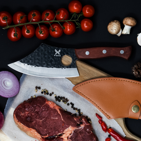 Нож Salmon, Лов и бушкрафт,  изковано покритие, стомана 4Cr13, дръжка от розово дърво, 27 см [2]