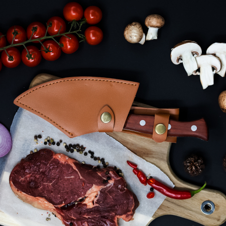 Нож Salmon, Лов и бушкрафт,  изковано покритие, стомана 4Cr13, дръжка от розово дърво, 27 см [5]