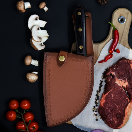 Сатър Bark, кухня и къмпинг,  Малко изковано покритие, Стомана 3Cr13, Дървена дръжка Pakka, 30 см [6]