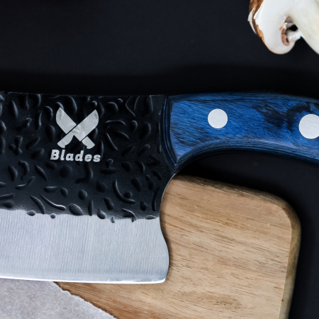 Сатър Blue Angus, кухня и къмпинг, изковано покритие, лилава стомана 4Cr13, дръжка от дърво Pakka, 30,5 cm [6]