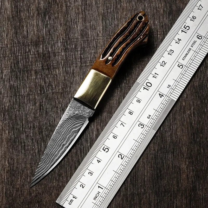 Blaze kés, vadászat és bozótmesterség, damaszkuszi acél, kürt nyél, 14 cm [3]