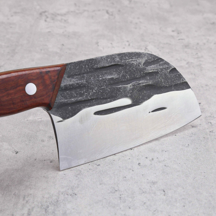 Diamond Mini-Cleaver, konyha és kemping, 5Cr13 acél, vörös szantálfa nyél, Full Tang 23 cm [4]