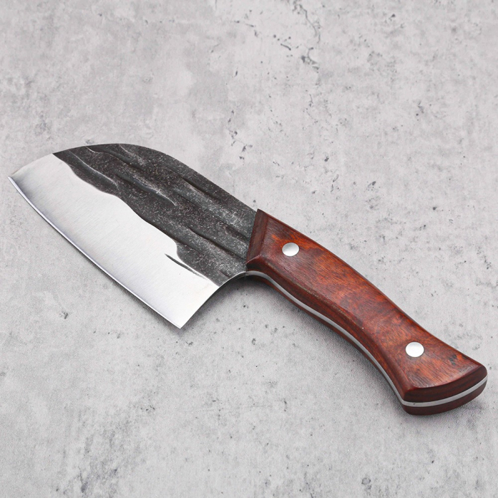 Diamond Mini-Cleaver, konyha és kemping, 5Cr13 acél, vörös szantálfa nyél, Full Tang 23 cm [5]
