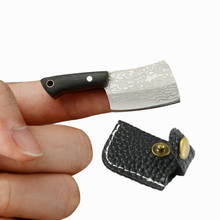 Mini-Cleaver kulcstartó, damaszkuszi mintás kivitel, fa fogantyú, tok és doboz mellékelve, Blades® [2]
