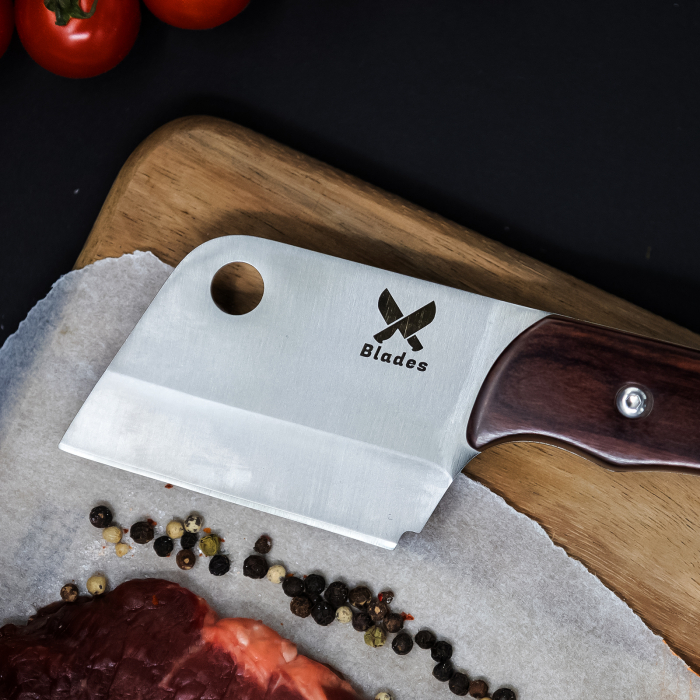 Rabbit Mini-Cleaver, konyha és kemping, acél 4Cr13, Pakka fa nyél, 19 cm [4]