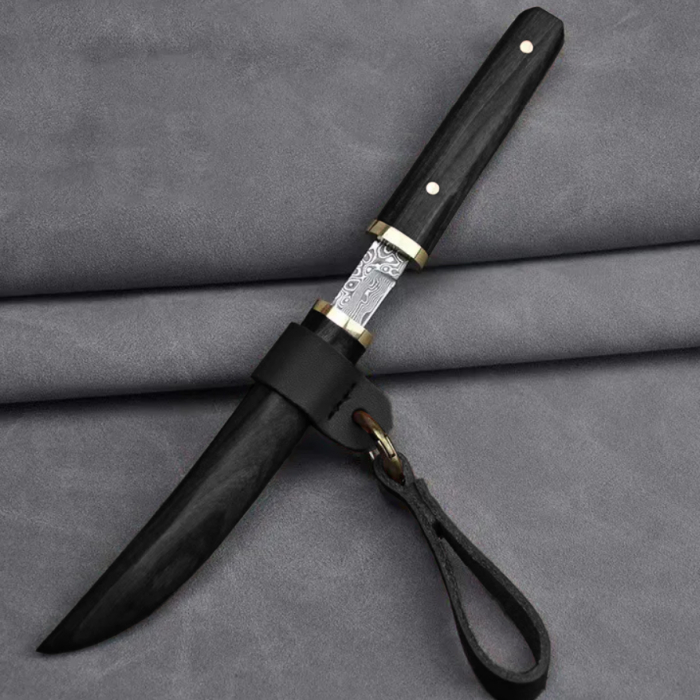 Tanto Mini luxus kés, konyha és kemping, VG10 damaszkuszi acél, vörös fa nyél, 19,5 cm [6]