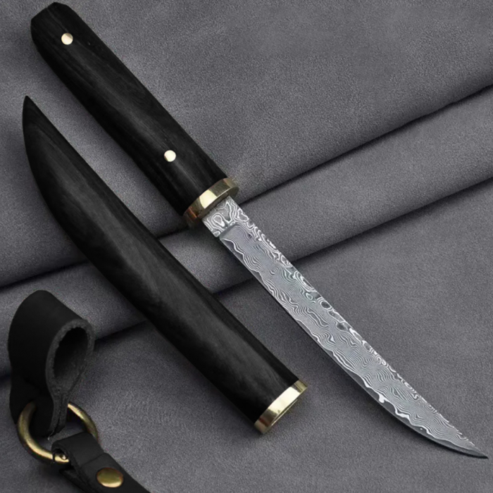 Tanto Mini luxus kés, konyha és kemping, VG10 damaszkuszi acél, vörös fa nyél, 19,5 cm [7]