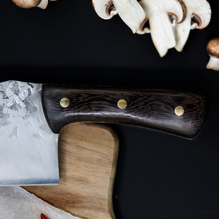 Zimbru bárd, konyha és kemping, kalapált hammerhead, acél 5Cr15, Wenge fa nyél, 29 cm [4]