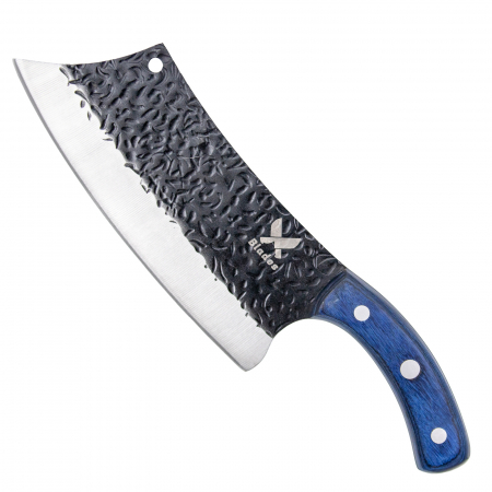 Bárdok kemping - Blue Angus bárd, konyha és kemping, kalapácsolt hammerhead, acél 4Cr13Mov, Pakka fa nyél, 30,5 cm