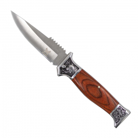 Outlet - EDC06 zsebkés, kempingezés és túrázás, acél 7Cr13Mov, fa + acél nyél, 21 cm