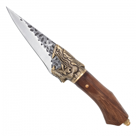 Golden Dragon IV Kés, konyha és kemping, kalapált hammerhead, 7Cr17 acél, rózsafa nyél, 26 cm