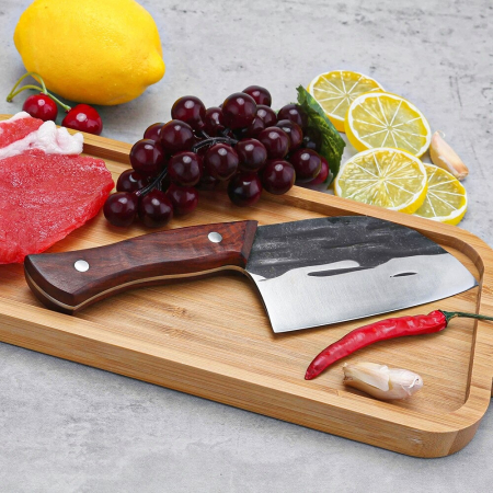 Diamond Mini-Cleaver, konyha és kemping, 5Cr13 acél, vörös szantálfa nyél, Full Tang 23 cm [1]