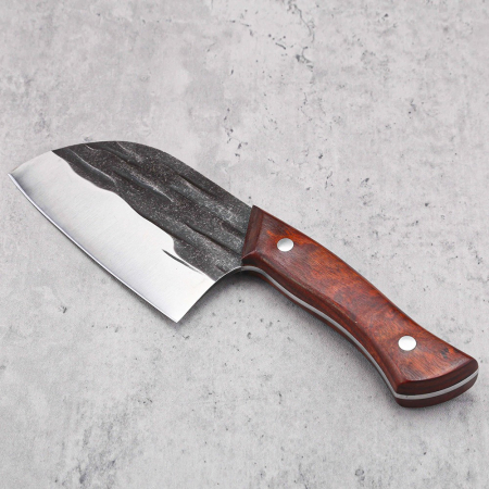Diamond Mini-Cleaver, konyha és kemping, 5Cr13 acél, vörös szantálfa nyél, Full Tang 23 cm [4]