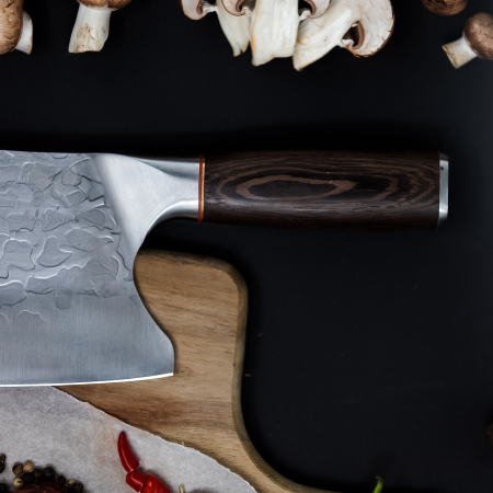 Praetorian Cleaver, konyha és kemping, kalapált hammehead, acél 5Cr13Mov, Pakka fa nyél, 31 cm [3]