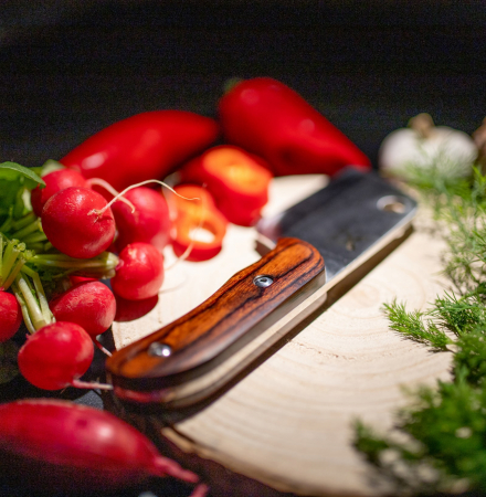 Rabbit Mini-Cleaver, konyha és kemping, acél 4Cr13, Pakka fa nyél, 19 cm [6]