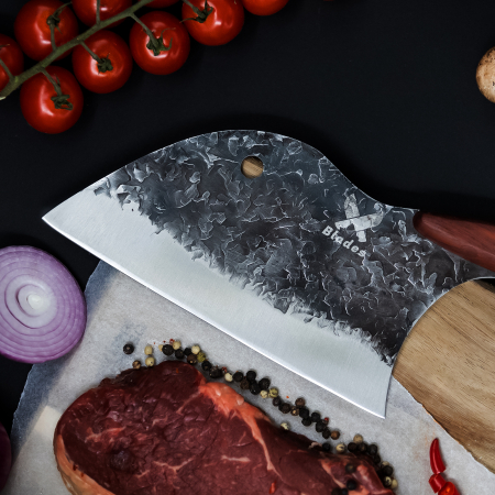 Swan Cleaver, konyha és kemping, kalapált hammerhead, 5Cr13 lila acél, sárga rózsafa nyél, 32 cm [1]