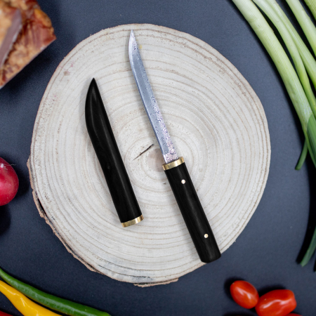 Tanto Mini luxus kés, konyha és kemping, VG10 damaszkuszi acél, vörös fa nyél, 19,5 cm [2]