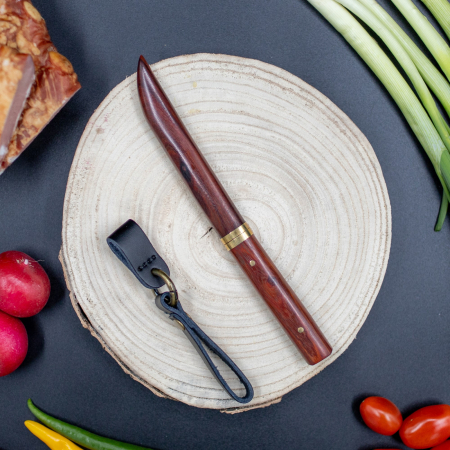 Tanto Mini luxus kés, konyha és kemping, VG10 damaszkuszi acél, vörös fa nyél, 19,5 cm [2]