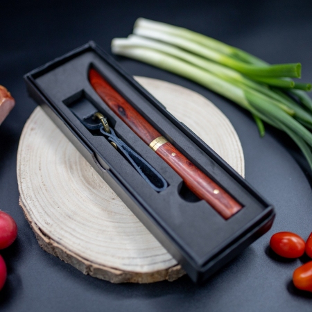 Tanto Mini luxus kés, konyha és kemping, VG10 damaszkuszi acél, vörös fa nyél, 19,5 cm [6]