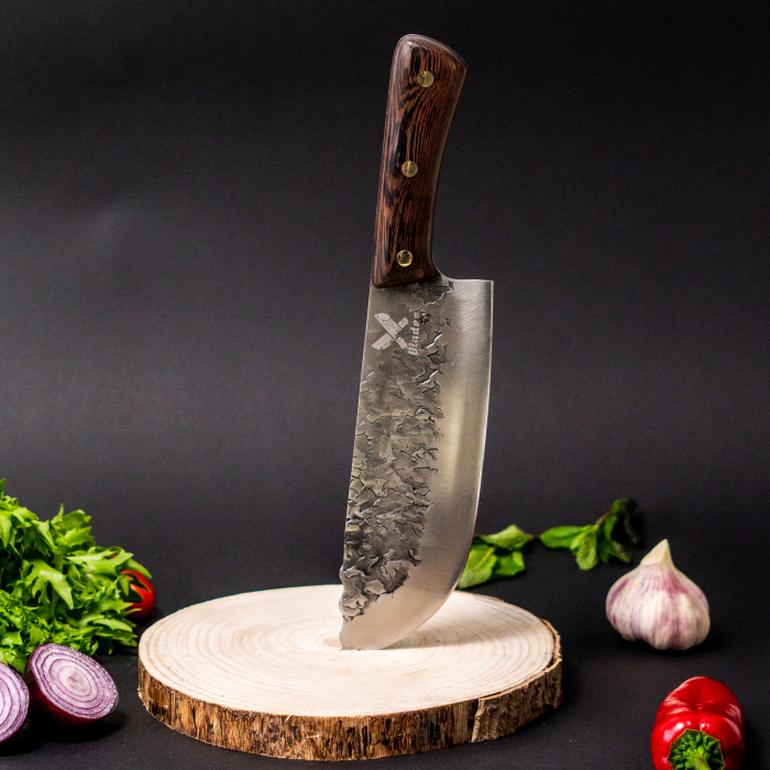 Cutit Hammerhead, Bucatarie & Camping, Finisaj Hammered, Otel 5Cr15, Maner Lemn Wenge, 30 cm [5]