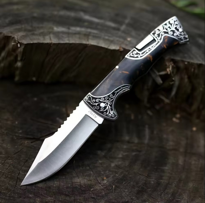 Briceag Shark, Camping & Drumetie, Otel 440B, Maner Lemn Rosewood sau Rasina, 23 cm [2]