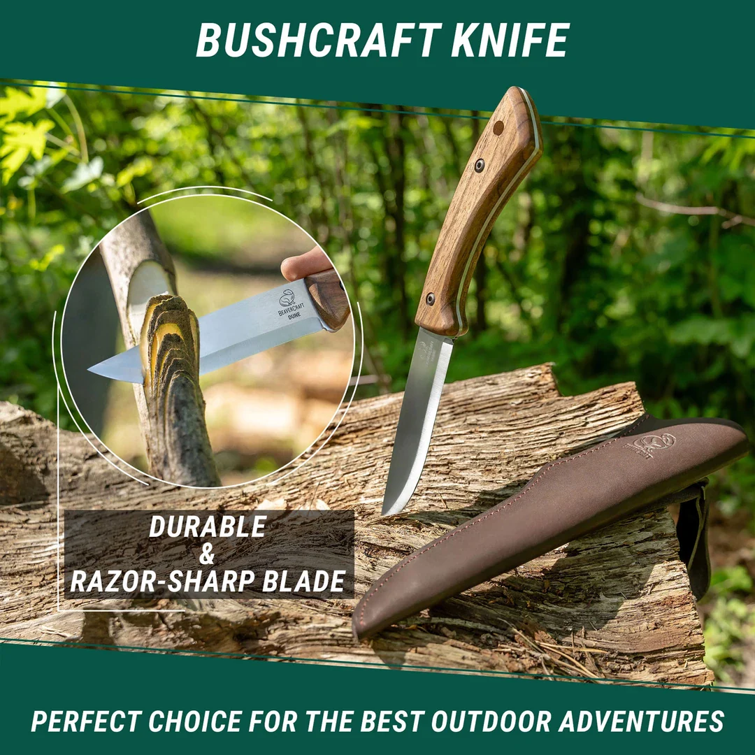 BSH1 Dune – Cutit Bushcraft, Otel Carbon, Maner Nuc, Teaca Piele, 27 cm [5]