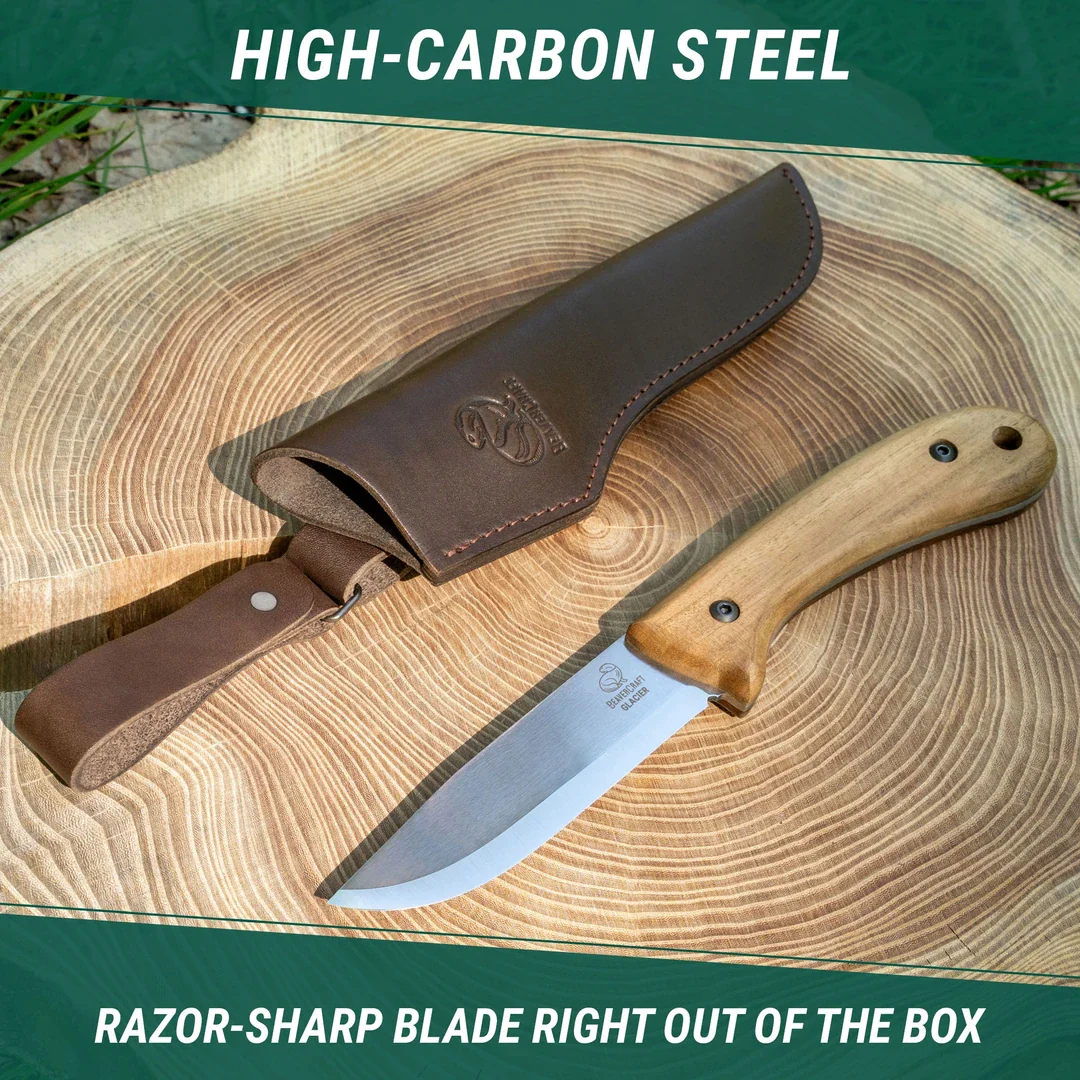BSH2 Glacier – Cutit Bushcraft, Otel Carbon, Maner Nuc, Teaca Piele, 24 cm [6]
