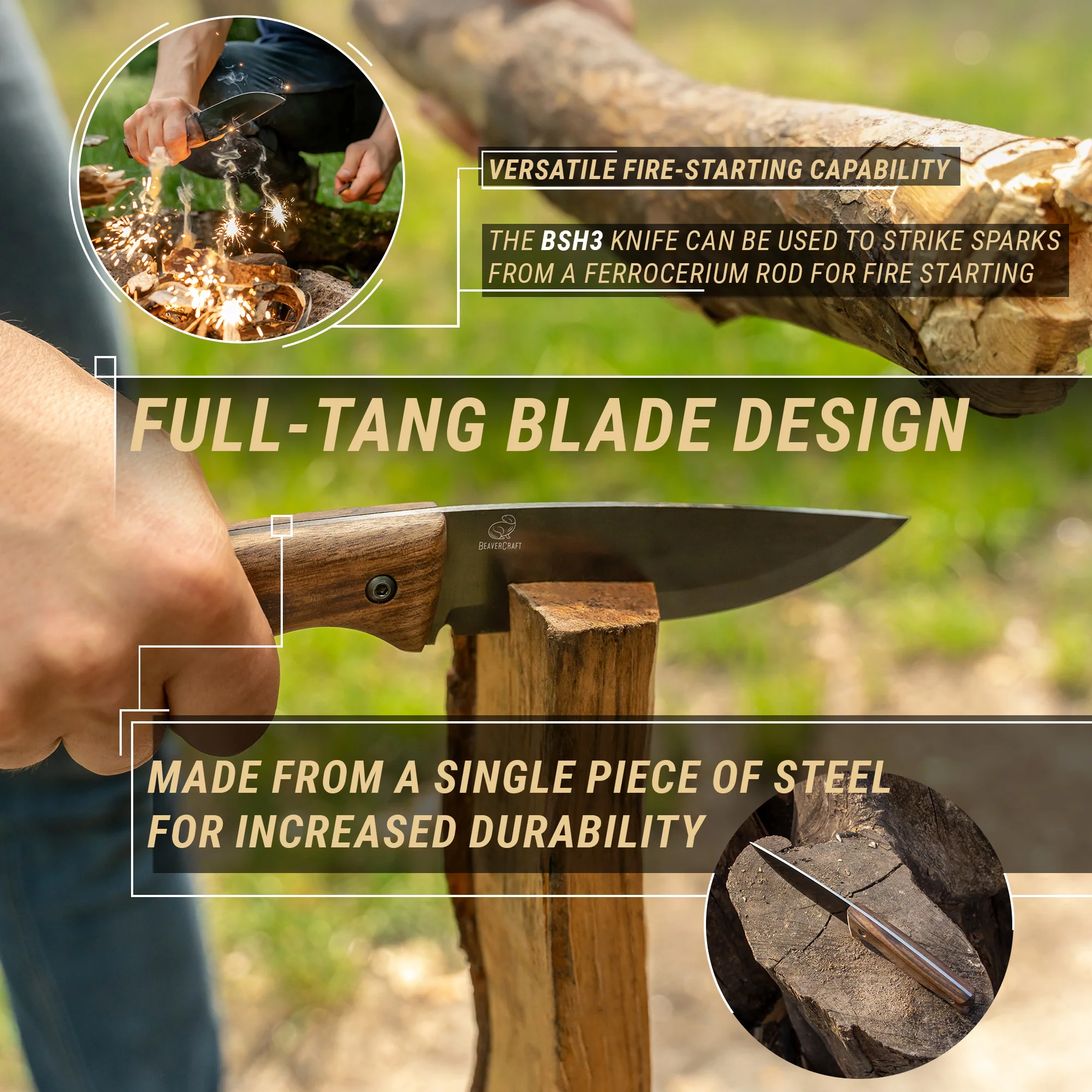 BSH3 Nightfall – Cutit Bushcraft cu Lama Fixa, Otel Carbon, Maner Nuc, Teaca Piele, 24.5 cm [3]